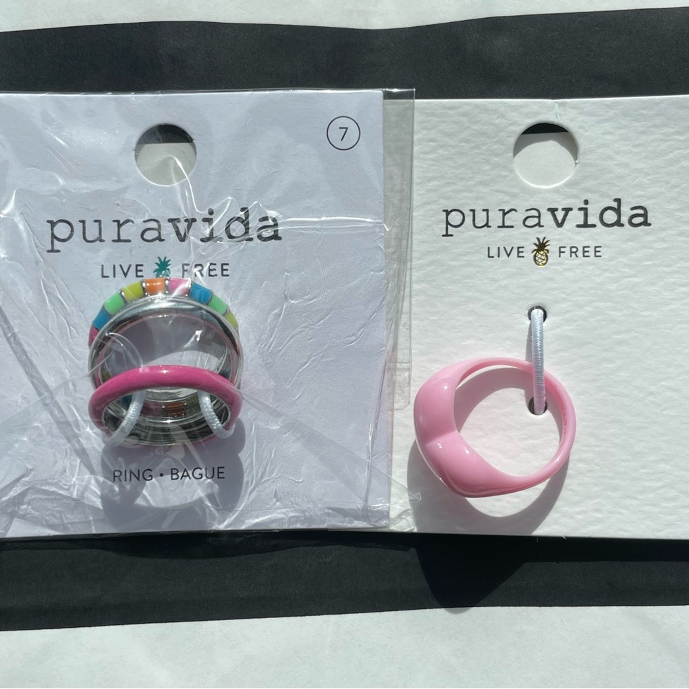 NEW Pura Vida Sun Tropic ring stack size 7 & Pink Bubble Heart Ring